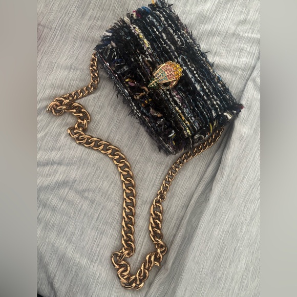 Kurt Geiger Black Tweed Crossbody Bag with Gold Chain - Picture 1 of 4